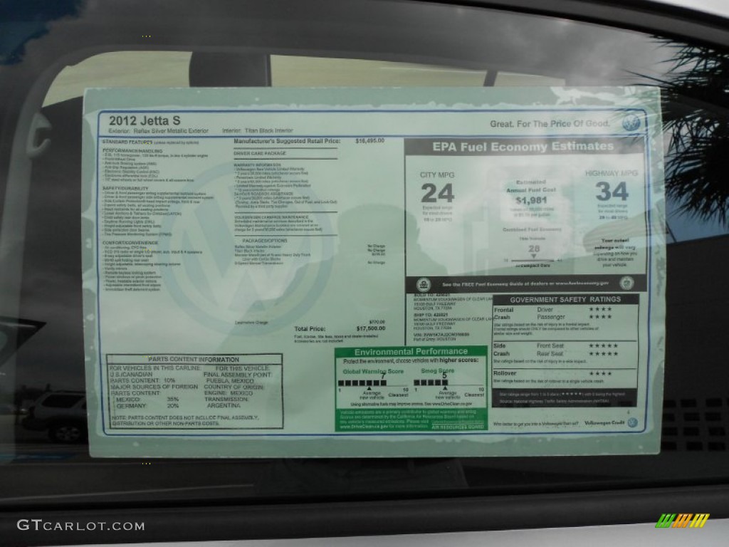 2012 Volkswagen Jetta S Sedan Window Sticker Photo #54698015