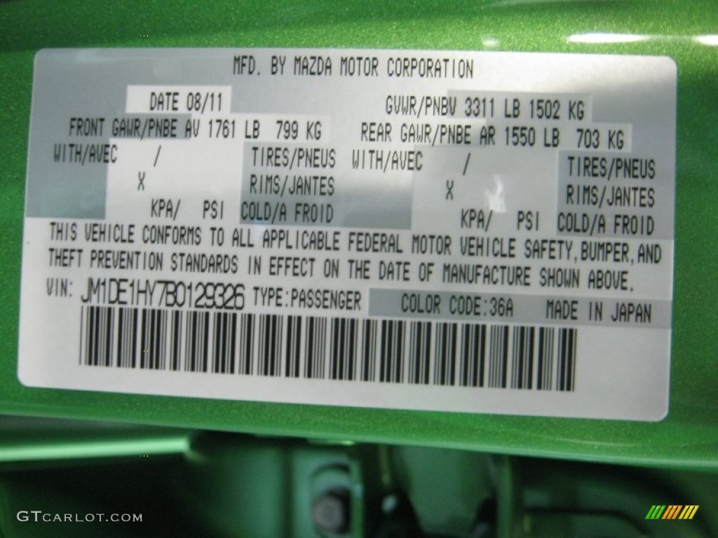 2011 MAZDA2 Color Code 36A for Spirited Green Metallic Photo #54706273