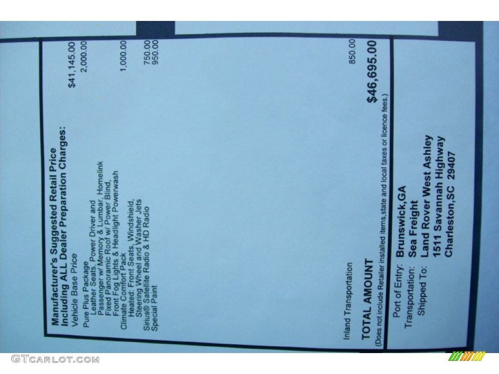 2012 Land Rover Range Rover Evoque Pure Window Sticker Photo #54710767