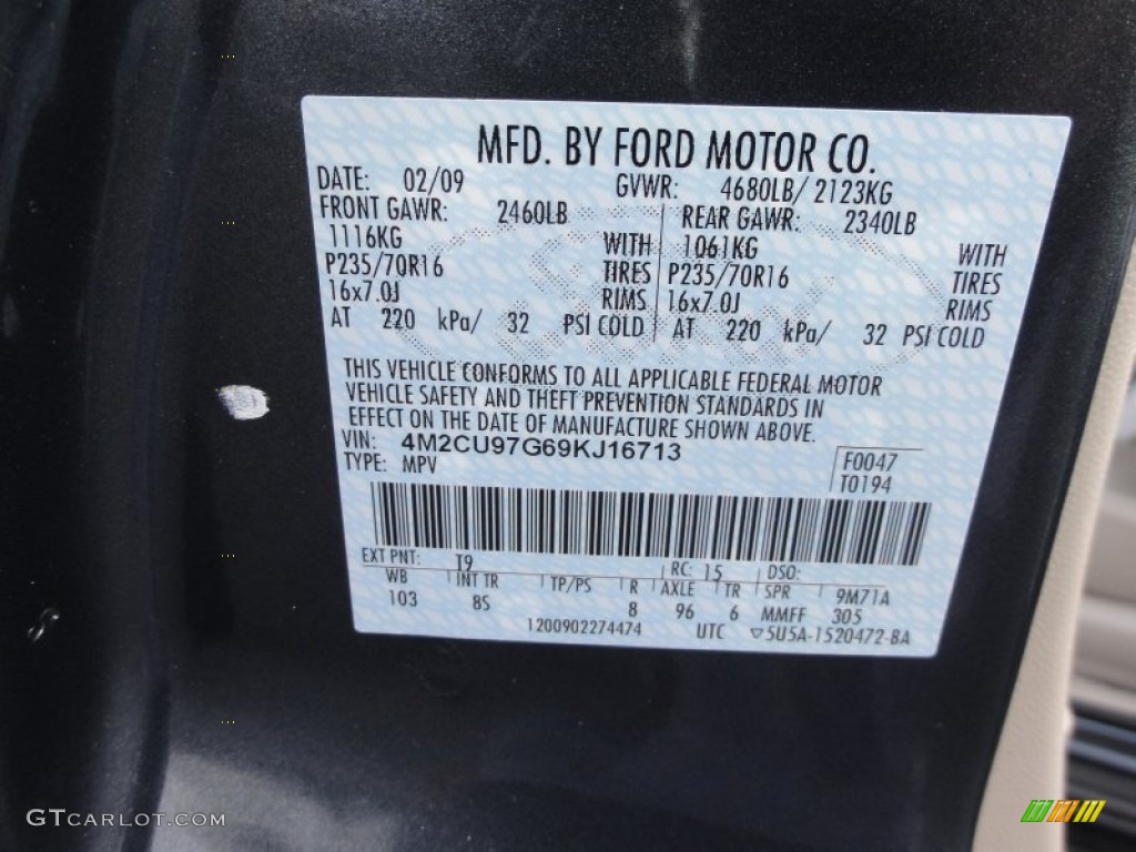 2009 Mariner Color Code T9 for Black Pearl Slate Metallic Photo #54718993