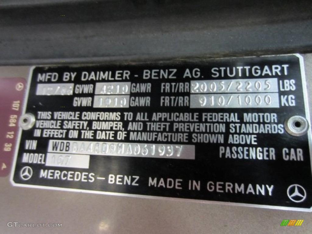 1987 Mercedes-Benz SL Class 560 SL Roadster Info Tag Photo #54719743