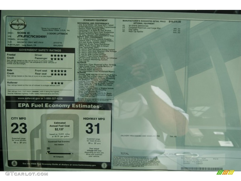 2012 Scion tC Standard tC Model Window Sticker Photo #54722170