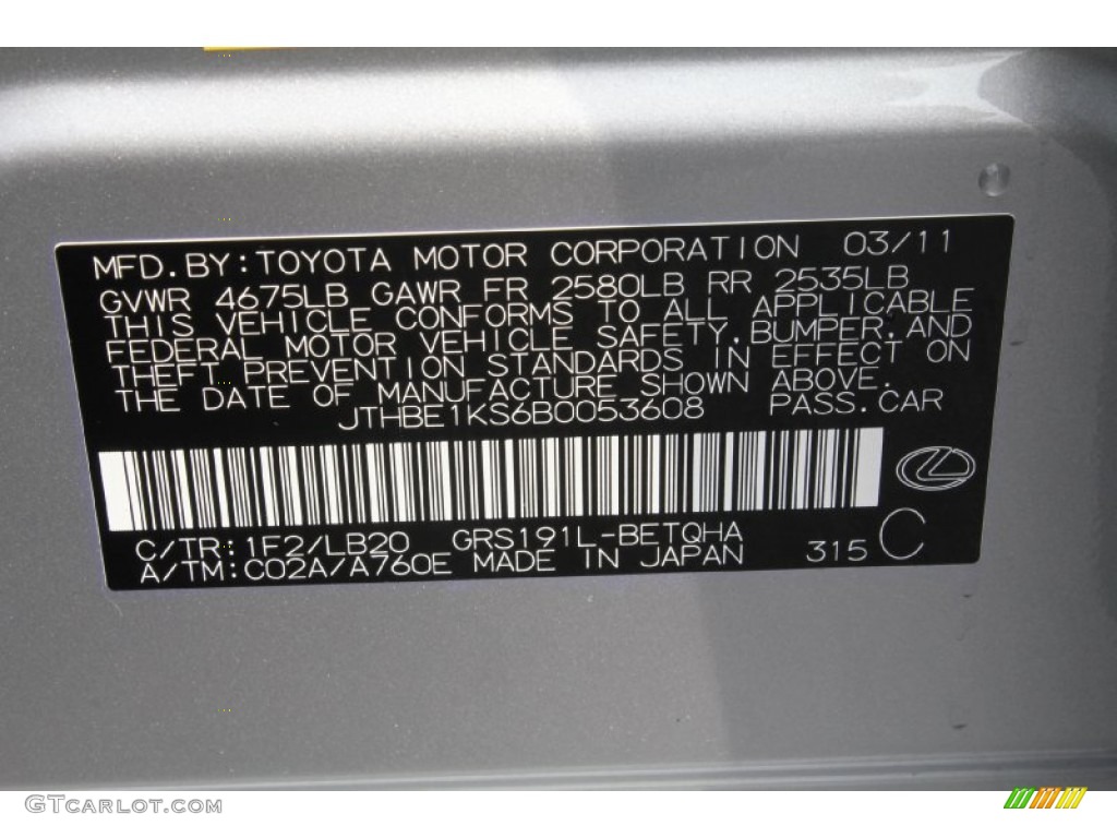2011 GS Color Code 1F2 for Mercury Silver Metallic Photo #54726733