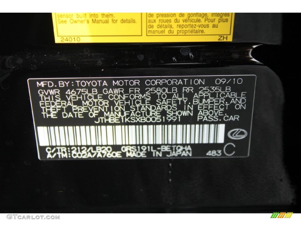 2011 GS Color Code 212 for Obsidian Black Photo #54727345