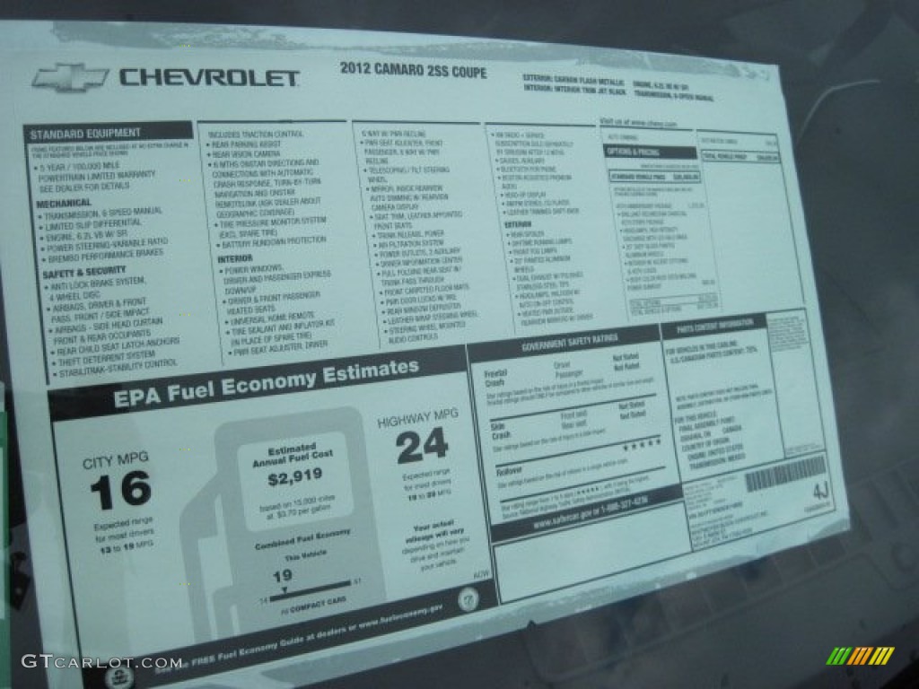 2012 Chevrolet Camaro SS 45th Anniversary Edition Coupe Window Sticker Photo #54736601