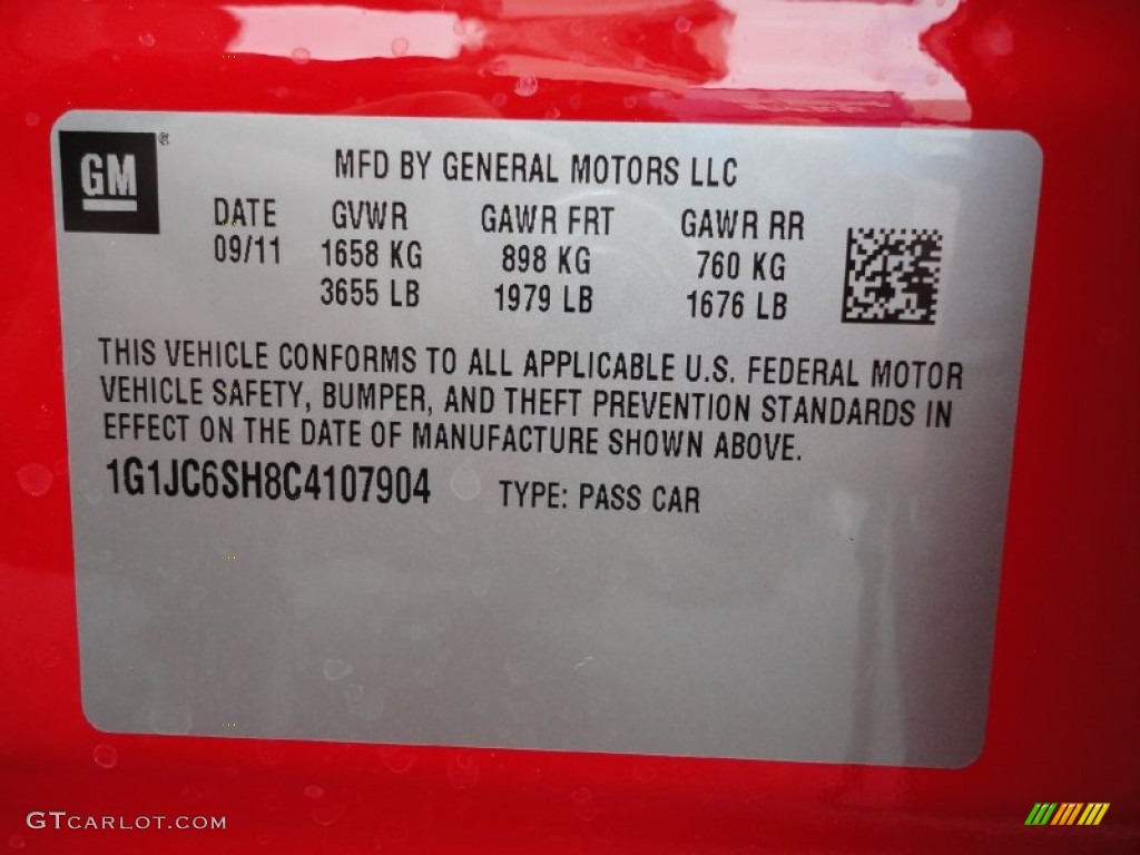 2012 Chevrolet Sonic LT Hatch Info Tag Photo #54741189