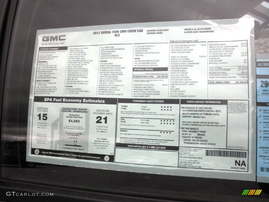 2012 GMC Sierra 1500 SLE Crew Cab Window Sticker Photo #54748392