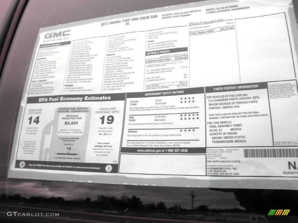 2012 Sierra 1500 SL Crew Cab - Stealth Gray Metallic / Dark Titanium photo #17