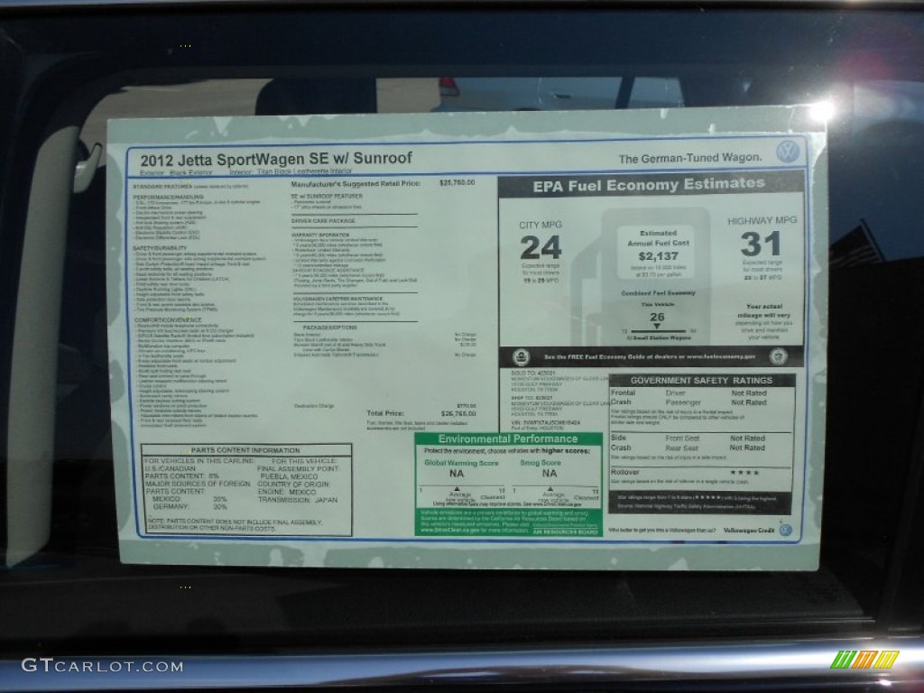 2012 Volkswagen Jetta SE SportWagen Window Sticker Photo #54749184