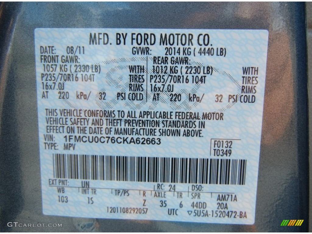 2012 Escape Color Code UN for Steel Blue Metallic Photo #54755652