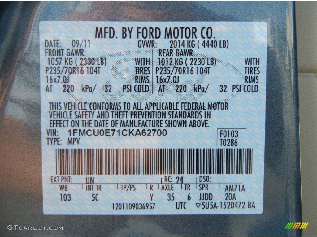 2012 Escape Color Code UN for Steel Blue Metallic Photo #54755763
