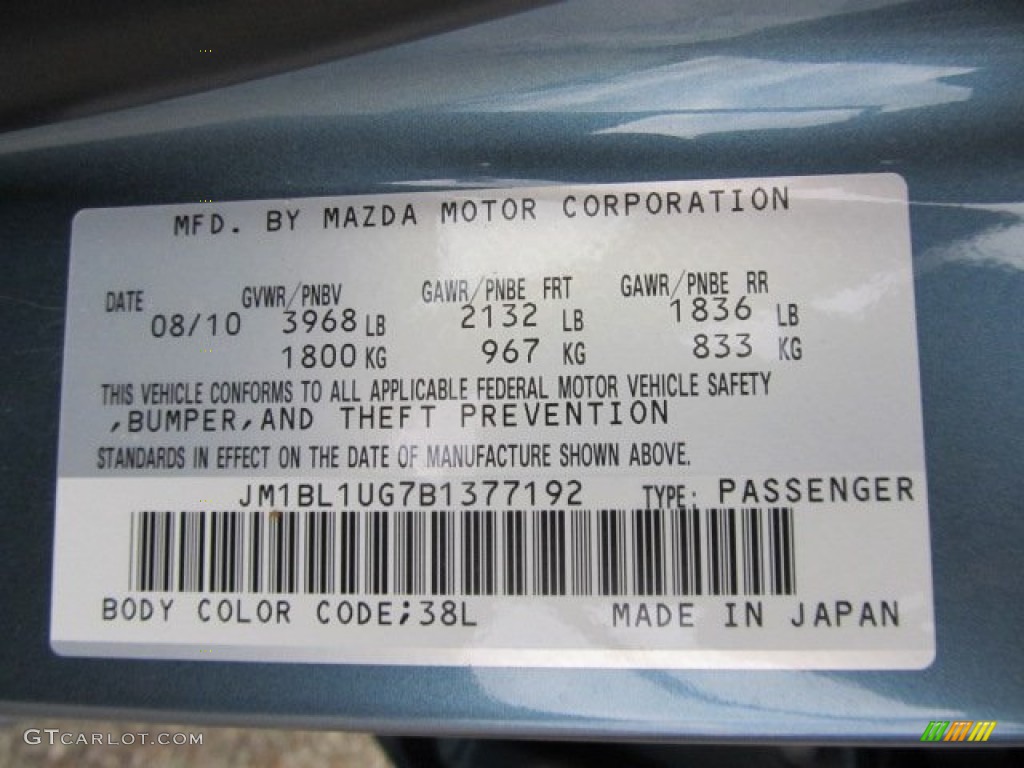 2011 MAZDA3 Color Code 38L for Gunmetal Blue Mica Photo #54770778