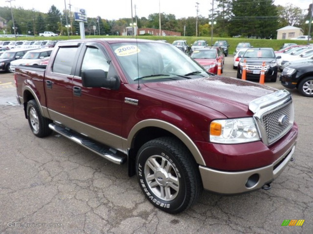 2006 F150 Lariat SuperCrew 4x4 - Dark Toreador Red Metallic / Tan photo #6