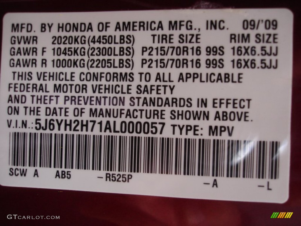 2010 Element Color Code R525P for Tango Red Pearl Photo #54772544
