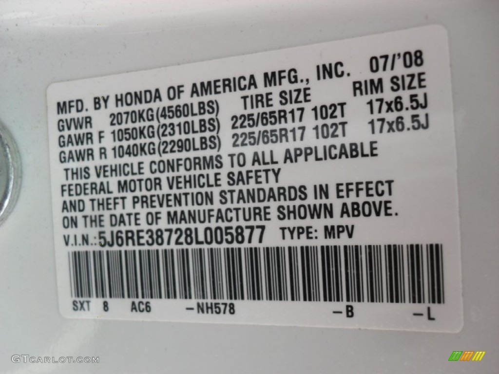 2008 CR-V EX-L - Taffeta White / Gray photo #6