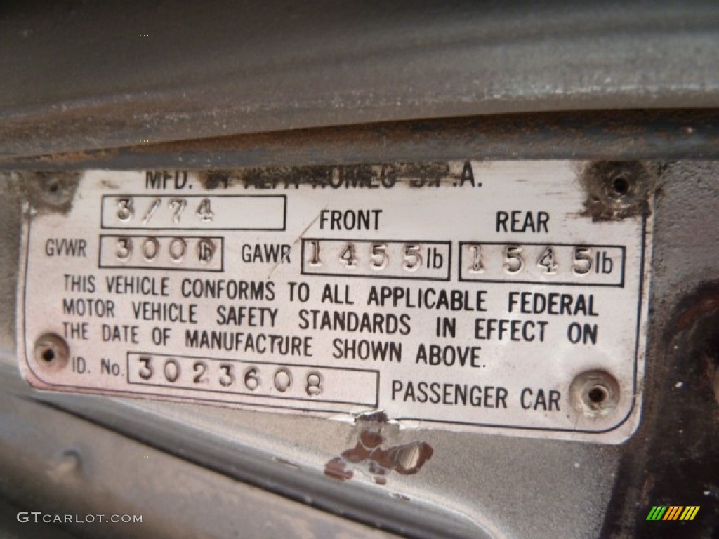1974 Alfa Romeo GTV 2000 Info Tag Photo #54783036
