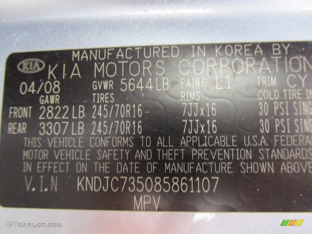 2008 Sorento Color Code L1 for Ice Blue Photo #54788664