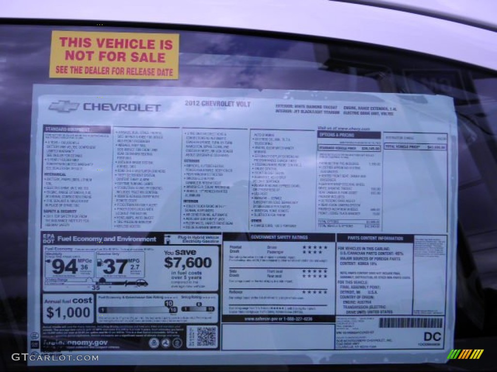 2012 Chevrolet Volt Hatchback Window Sticker Photo #54789225