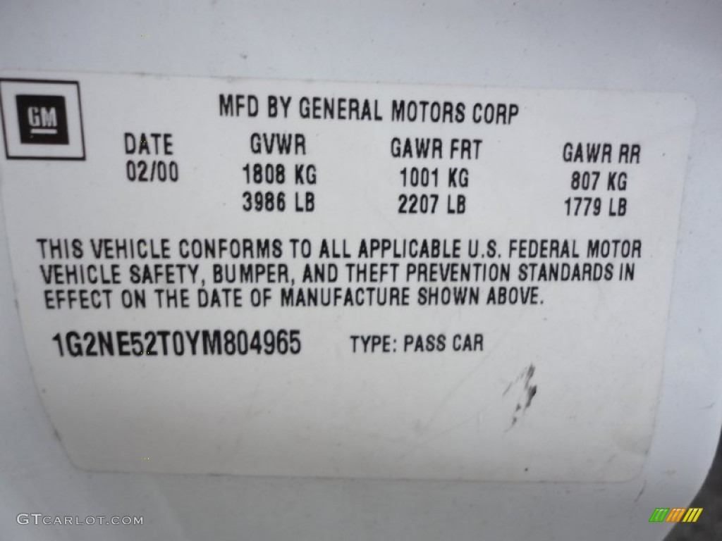 2000 Grand Am SE Sedan - Arctic White / Dark Pewter photo #15