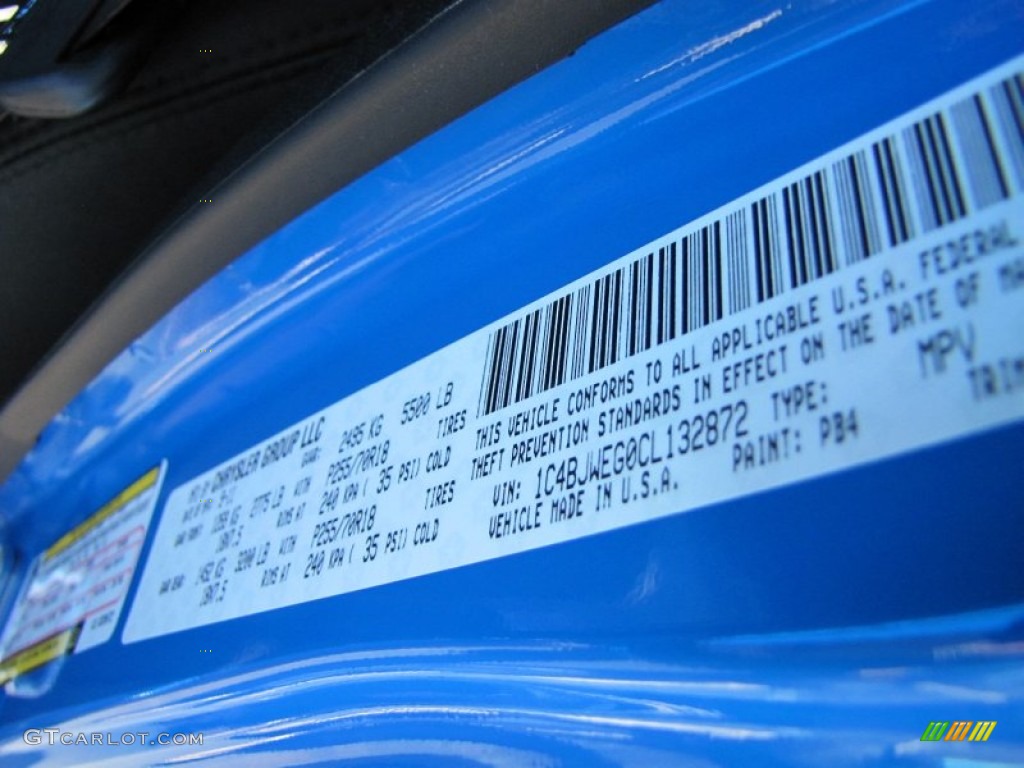 2012 Wrangler Unlimited Color Code PB4 for Cosmos Blue Photo #54796129