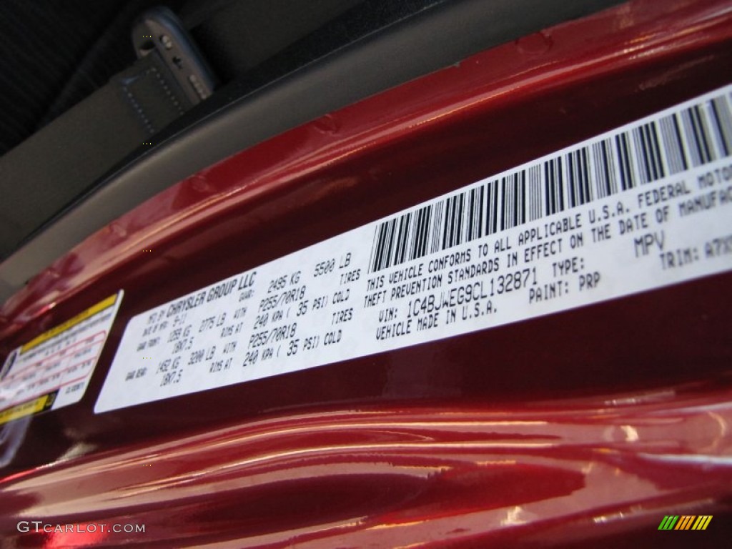 2012 Wrangler Unlimited Color Code PRP for Deep Cherry Red Crystal Pearl Photo #54796525