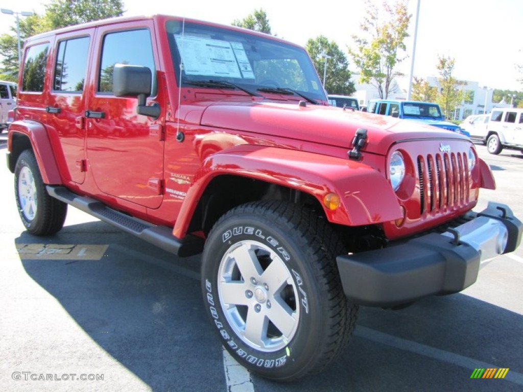 Flame Red 2012 Jeep Wrangler Unlimited Sahara 4x4 Exterior Photo #54796705