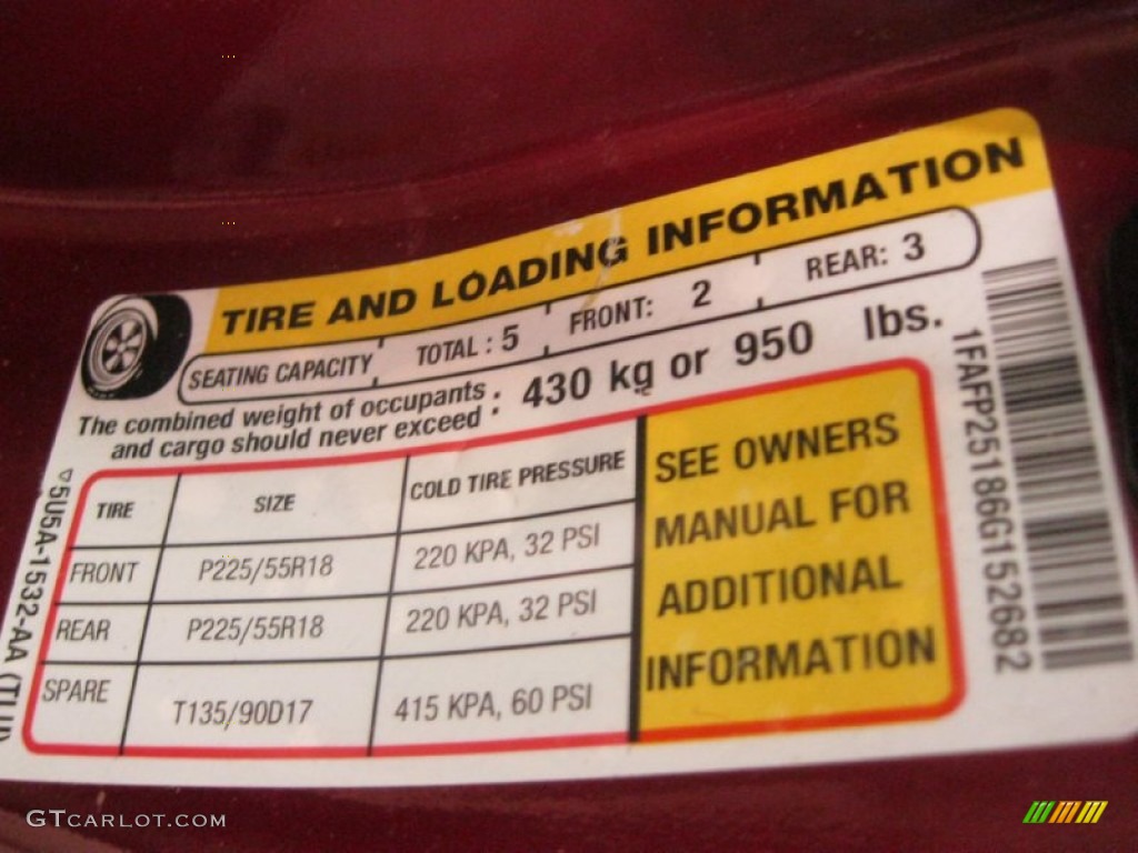 2006 Ford Five Hundred Limited Info Tag Photo #54801961