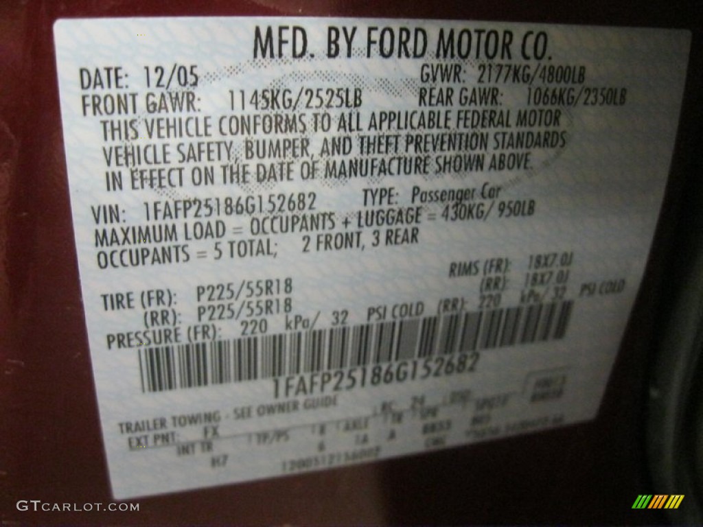 2006 Ford Five Hundred Limited Color Code Photos