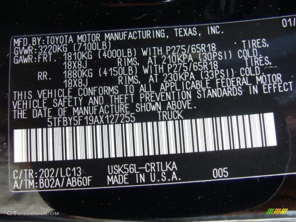 2010 Tundra Color Code 202 for Black Photo #54802762