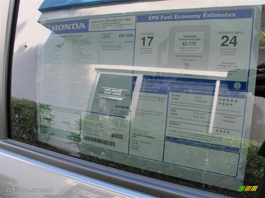 2012 Honda Pilot EX-L 4WD Window Sticker Photo #54813565
