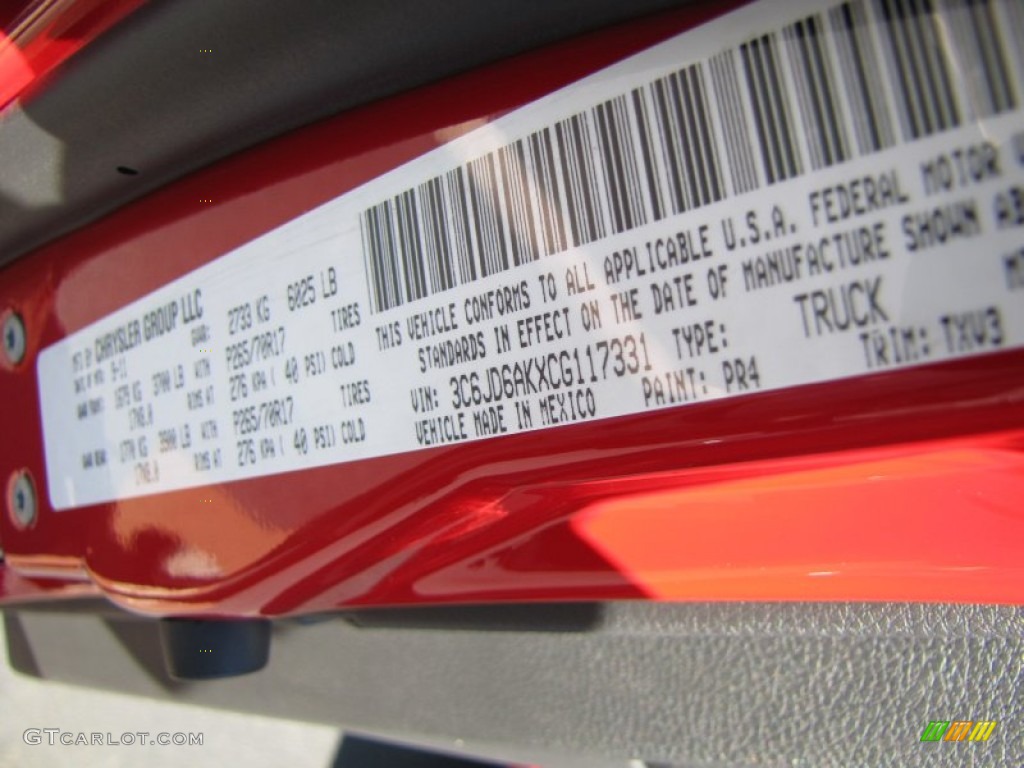 2012 Ram 1500 Color Code PR4 for Flame Red Photo #54819910
