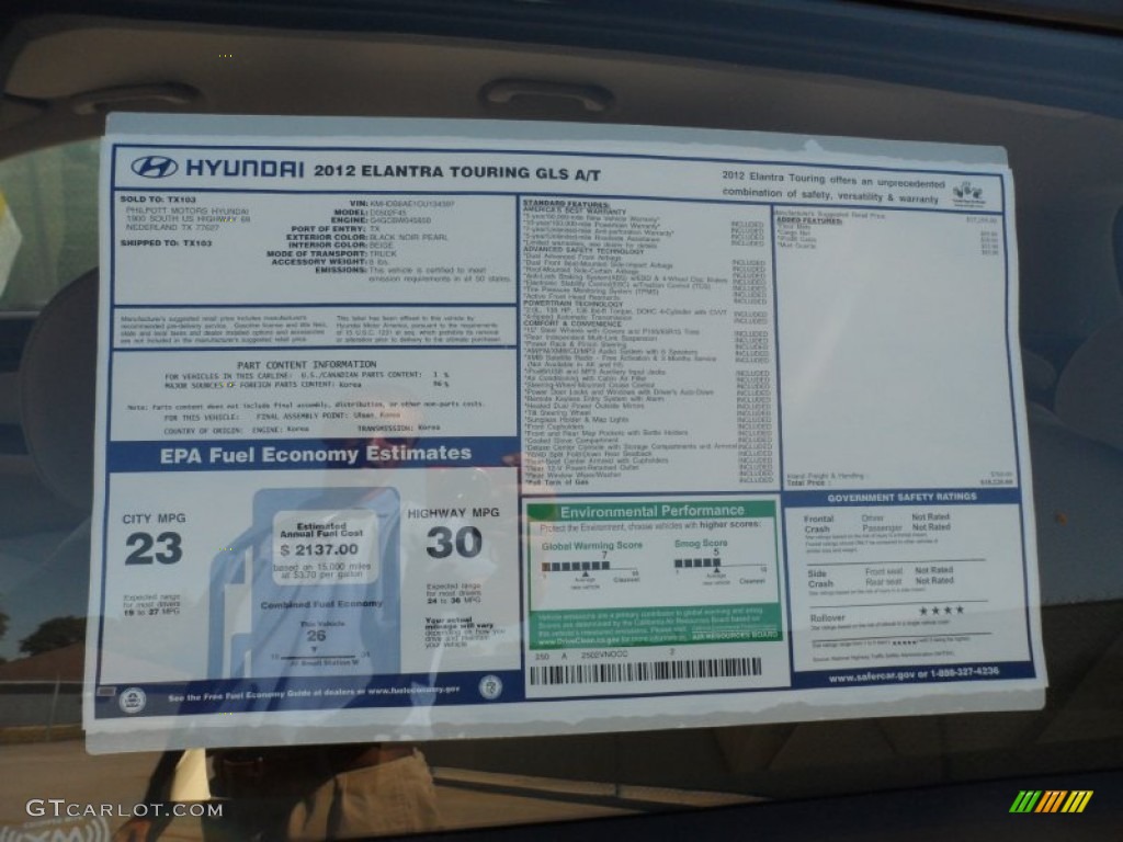 2012 Elantra GLS Touring - Black Noir Pearl / Beige photo #34