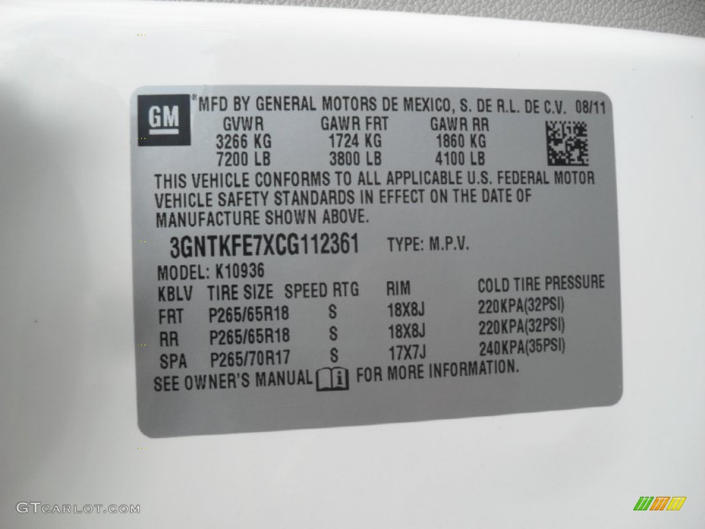 2012 Chevrolet Avalanche LT 4x4 Info Tag Photo #54841960
