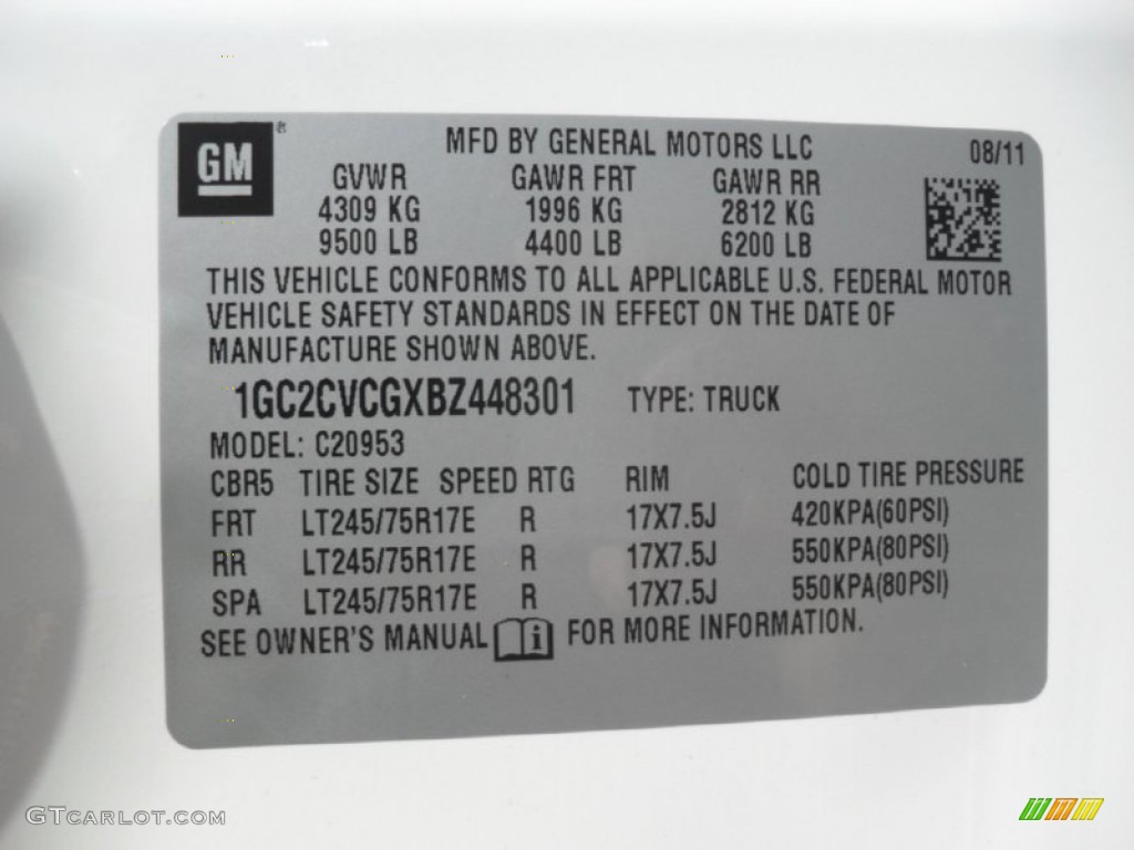 2011 Chevrolet Silverado 2500HD LS Extended Cab Info Tag Photos