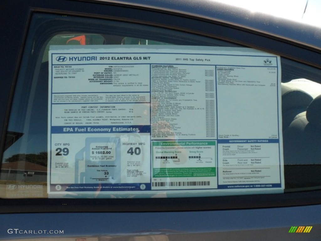 2012 Hyundai Elantra GLS Window Sticker Photo #54842482