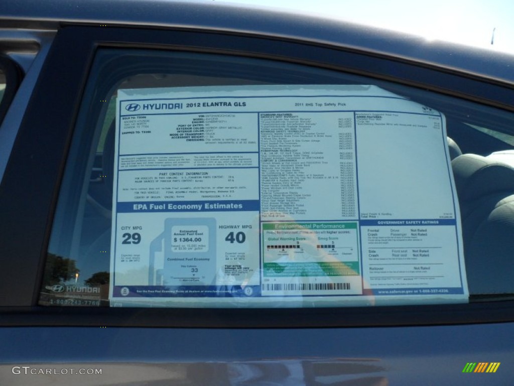 2012 Elantra GLS - Harbor Gray Metallic / Gray photo #34