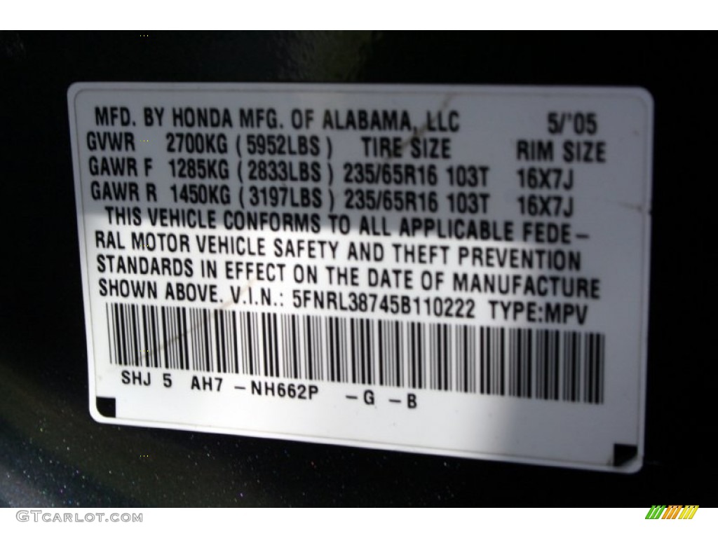 2005 Odyssey EX-L - Slate Green Metallic / Gray photo #94