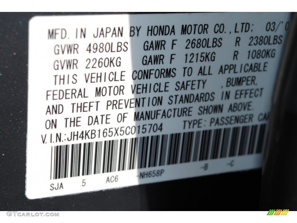 2005 RL Color Code NH658P for Carbon Gray Pearl Photo #54854902