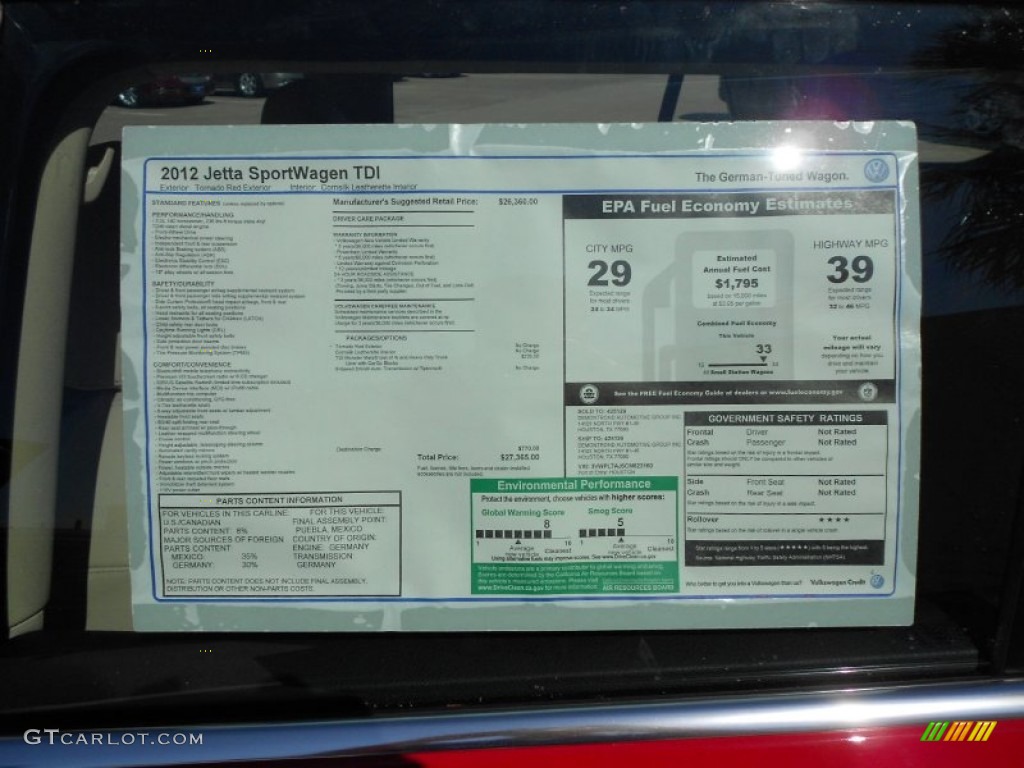 2012 Volkswagen Jetta TDI SportWagen Window Sticker Photo #54863113