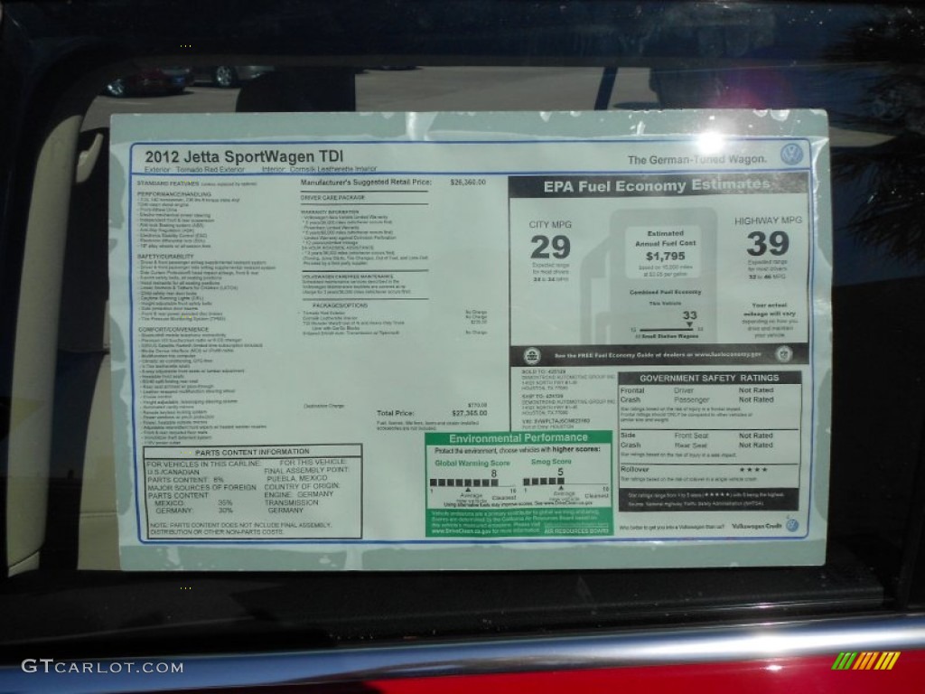 2012 Volkswagen Jetta TDI SportWagen Window Sticker Photo #54863113