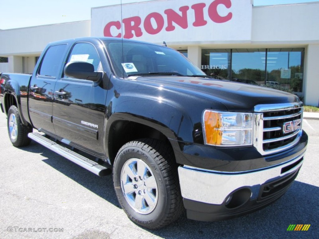 2012 Sierra 1500 SLE Crew Cab 4x4 - Onyx Black / Very Dark Cashmere/Light Cashmere photo #1