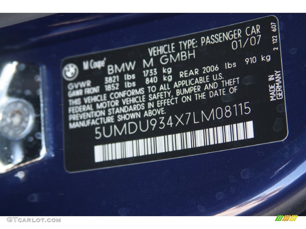2007 BMW M Coupe Info Tag Photos