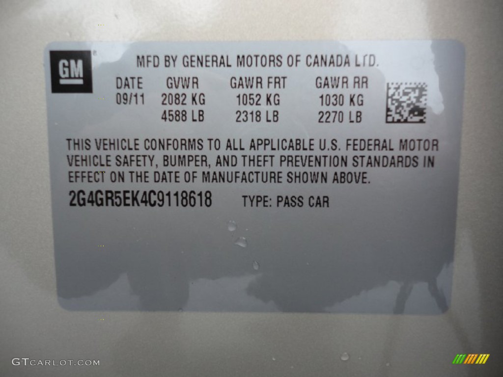 2012 Buick Regal Standard Regal Model Info Tag Photo #54870838