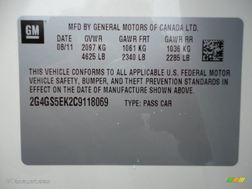2012 Buick Regal Standard Regal Model Info Tag Photo #54871021