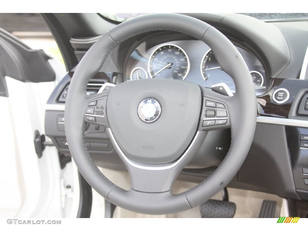 2012 BMW 6 Series 650i Convertible Ivory White Nappa Leather Steering Wheel Photo #54874441
