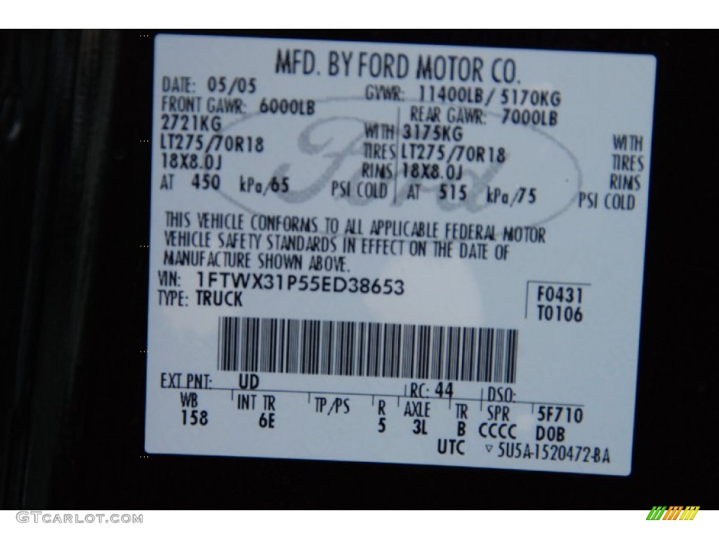2005 F350 Super Duty Color Code UD for Black Photo #54883528