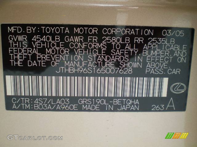 2006 GS Color Code 4S7 for Chardonnay Pearl Photo #548959