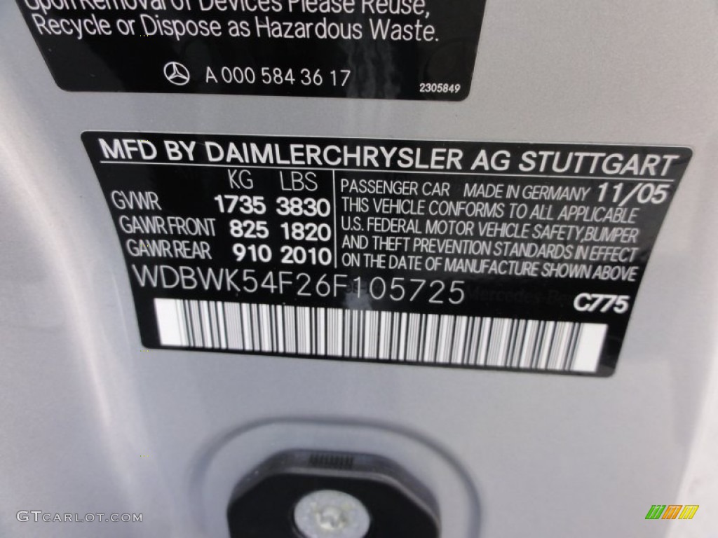 2006 SLK Color Code 775 for Iridium Silver Metallic Photo #54896782