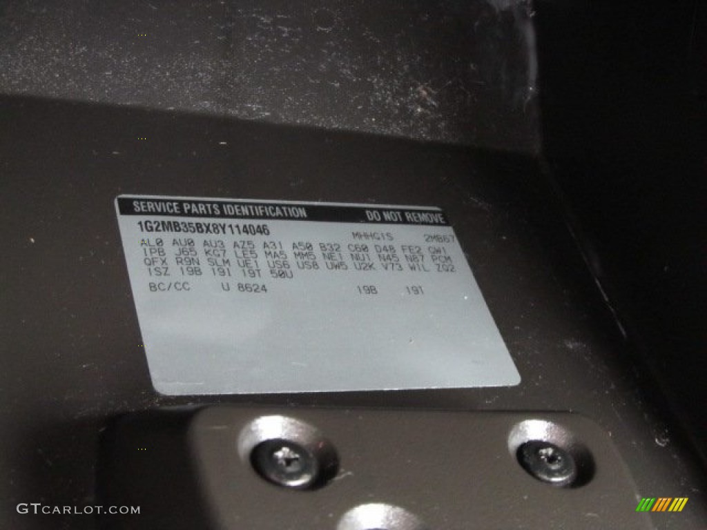 2008 Pontiac Solstice Roadster Info Tag Photos