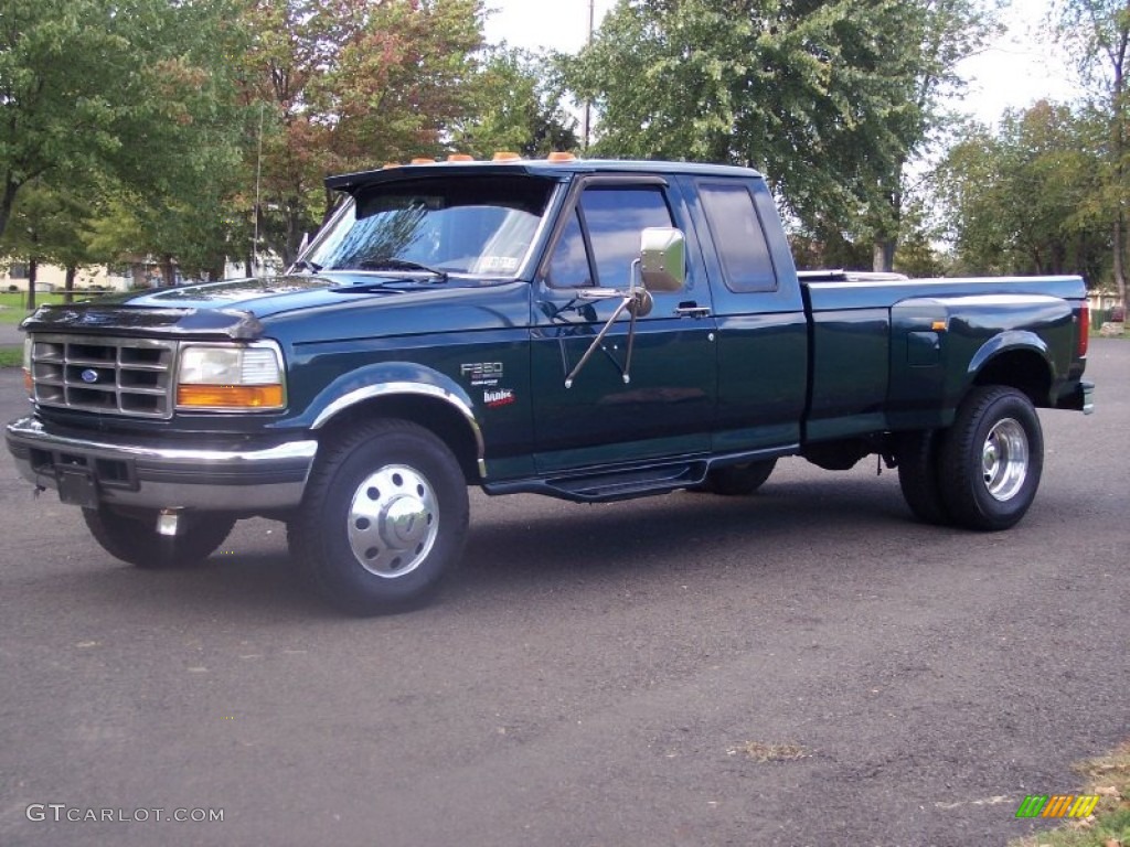 Pacific Green Metallic 1997 Ford F350 XLT Extended Cab Dually Exterior Photo #54901034